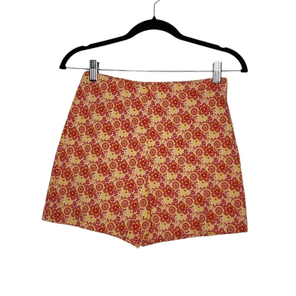Vintage 70s Groovy Hippie High Waist Floral Shorts Orange Flowers Boho Fairy
